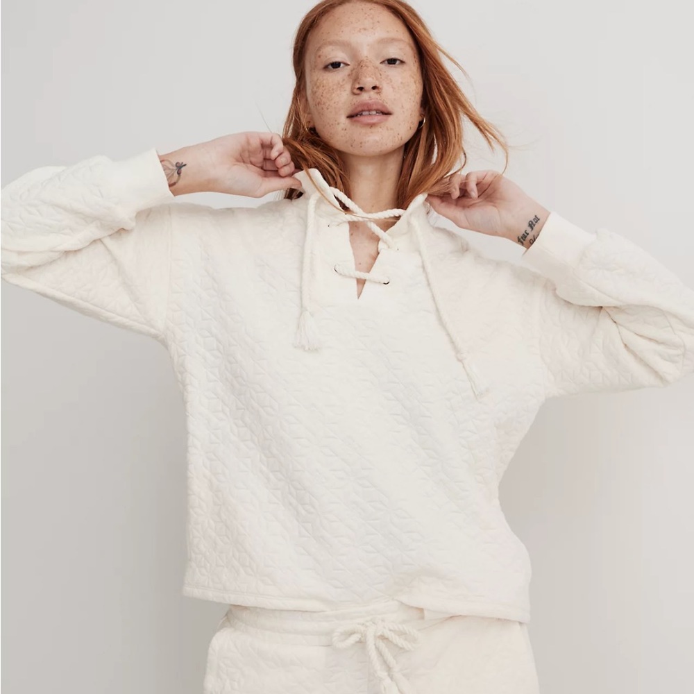 MADEWELL: Quilted-Knit Lace-Up Sweatshirt NWT / M